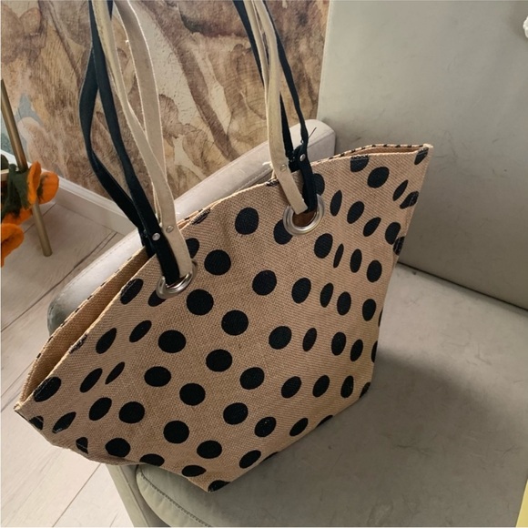 Handbags - Polka Dot Tote Bag - Black and Tan
